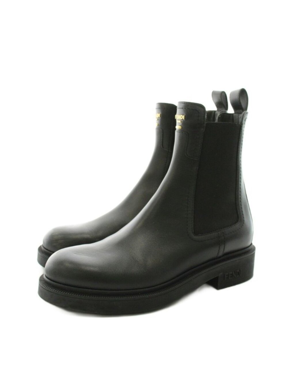 Fendi Filo Side Gore Boots Short Leather Logo Black